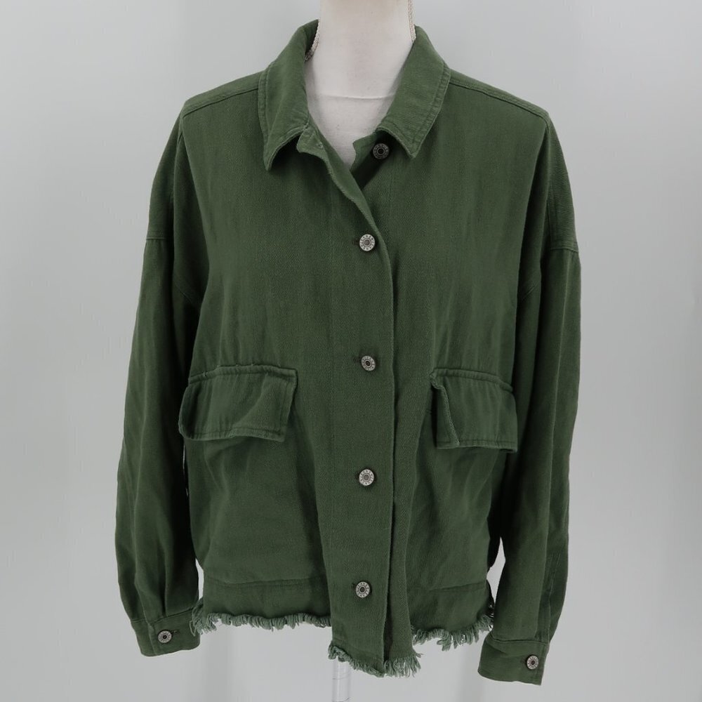 Lulu's Women's Green Denim Style Jacket Size XS Distressed Hem